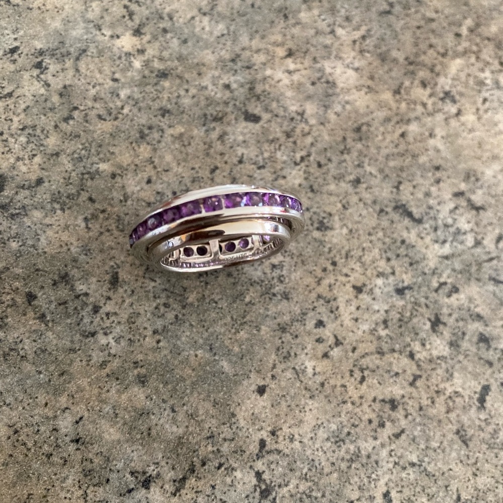 💍 925 Amethyst Spinner Eternity Fidget Ring Sterling Silver, Size 6.75/7, EUC - Picture 3 of 8